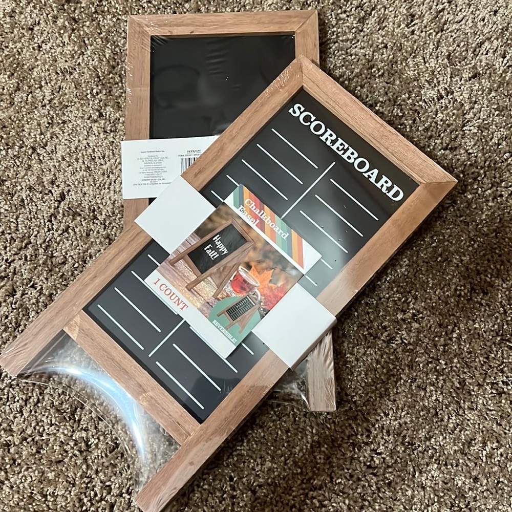 Set of 2 chalkboard easels.  Scoreboard on one side chalkboard on other.